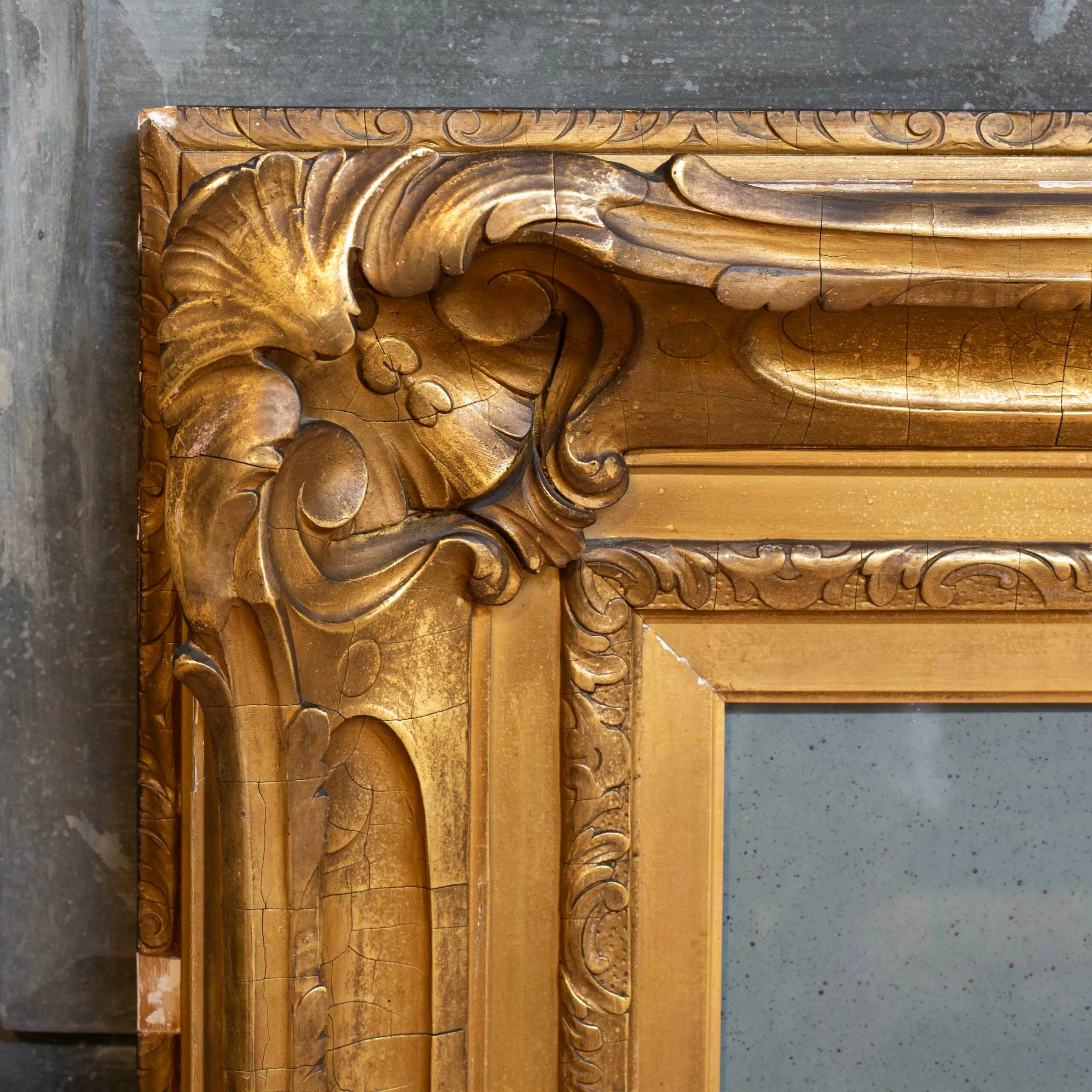 Large “Artist’s Framing Company” Gilt Mirror with Heavily Distressed Glass