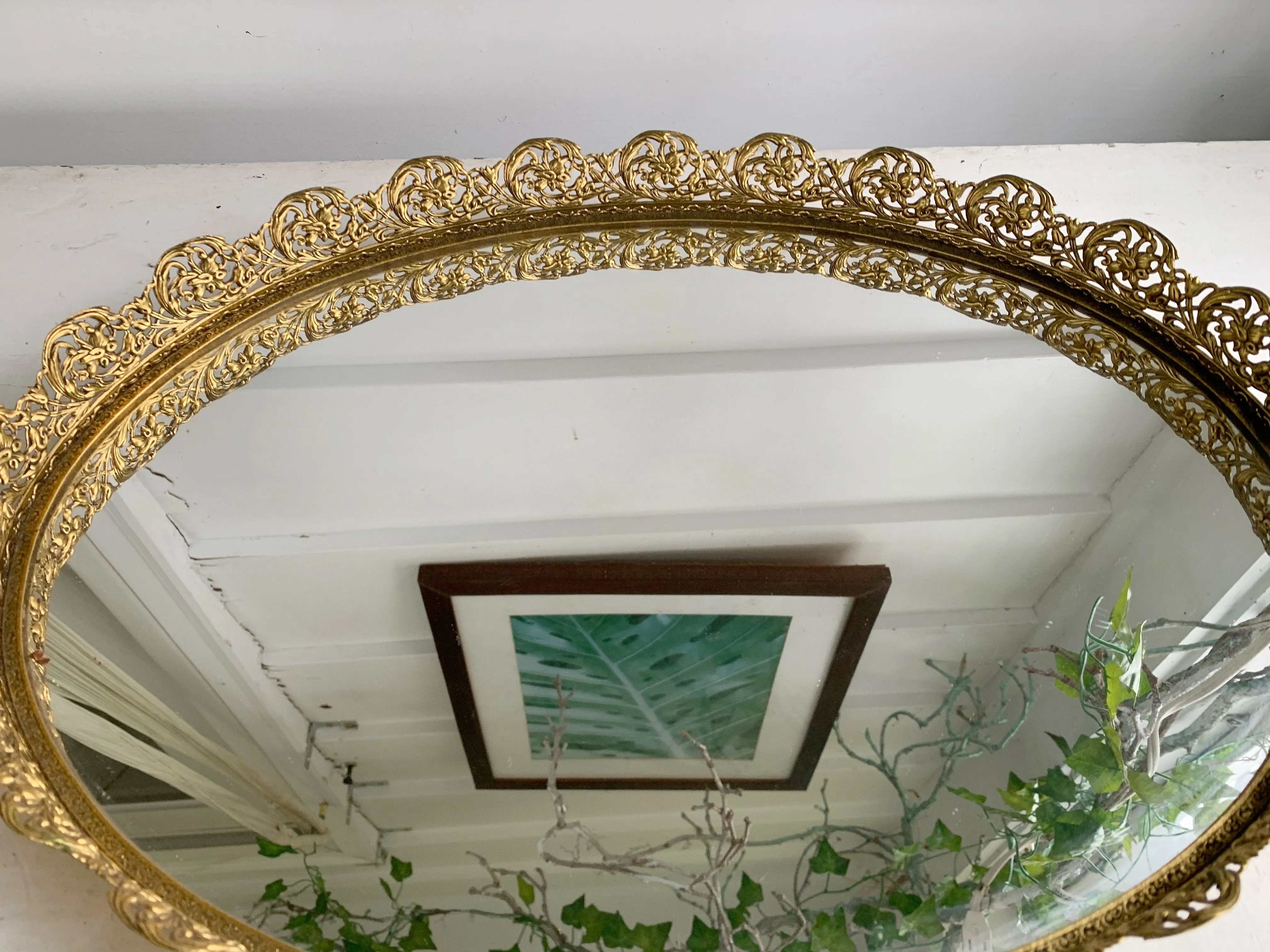 Large Lace Antique Mirror Tray