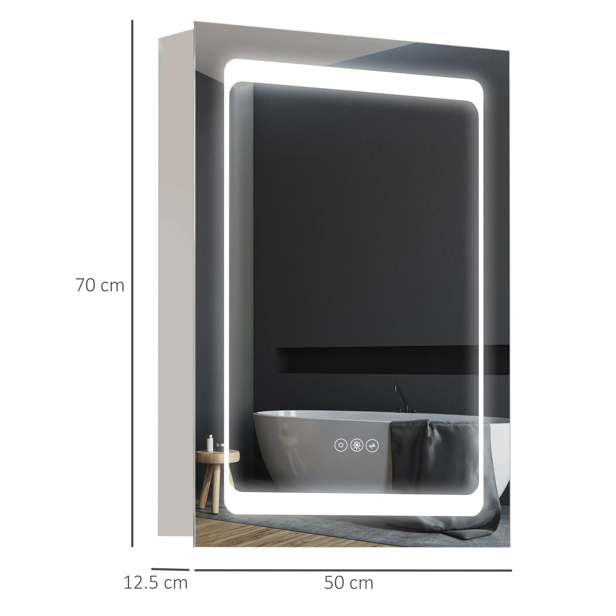LED Illuminated Bathroom Mirror Cabinet with LED Lights Wall-mounted Storage Organizer with Shelves Touch Switch For Makeup Cosmetic