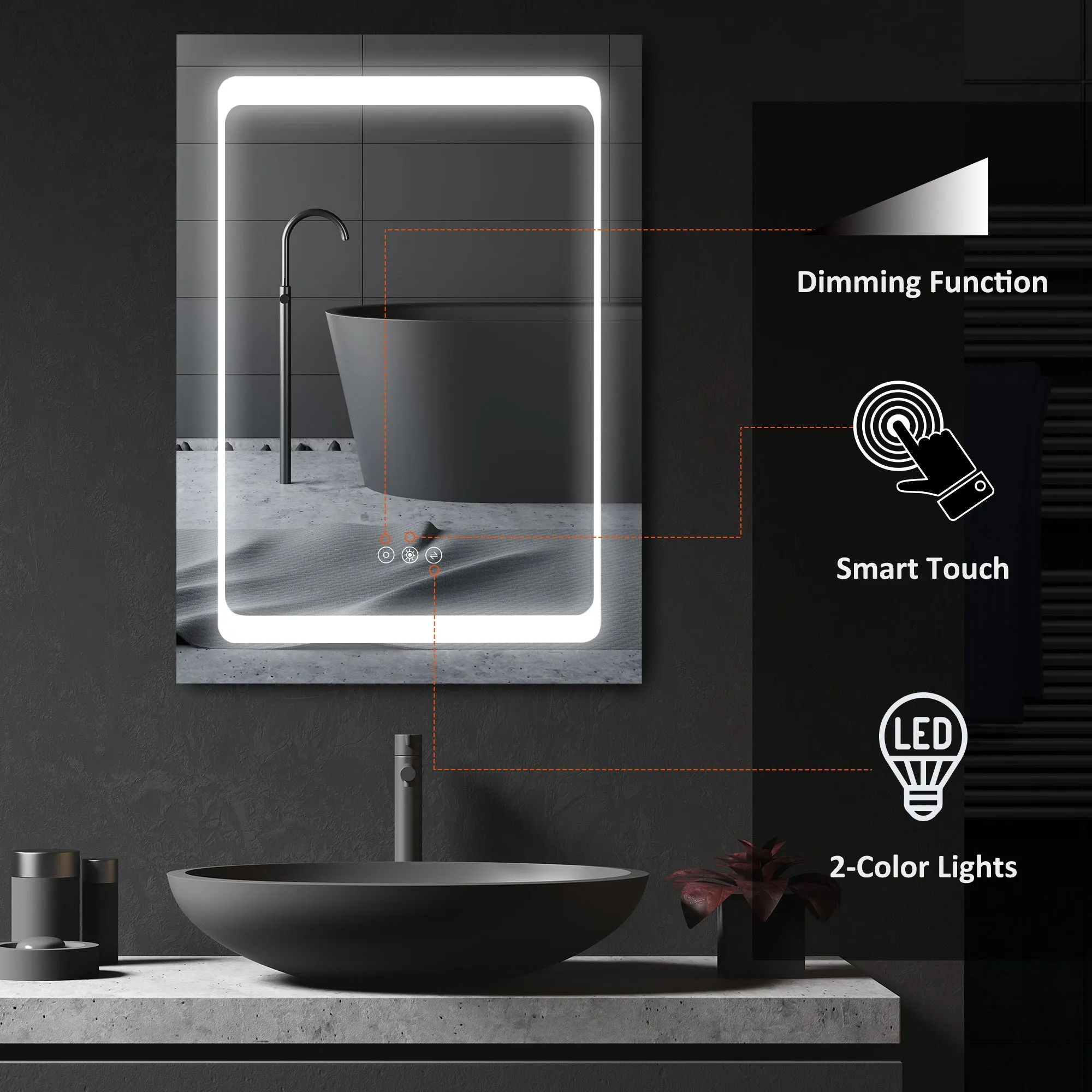 LED Illuminated Bathroom Mirror Cabinet with LED Lights Wall-mounted Storage Organizer with Shelves Touch Switch For Makeup Cosmetic