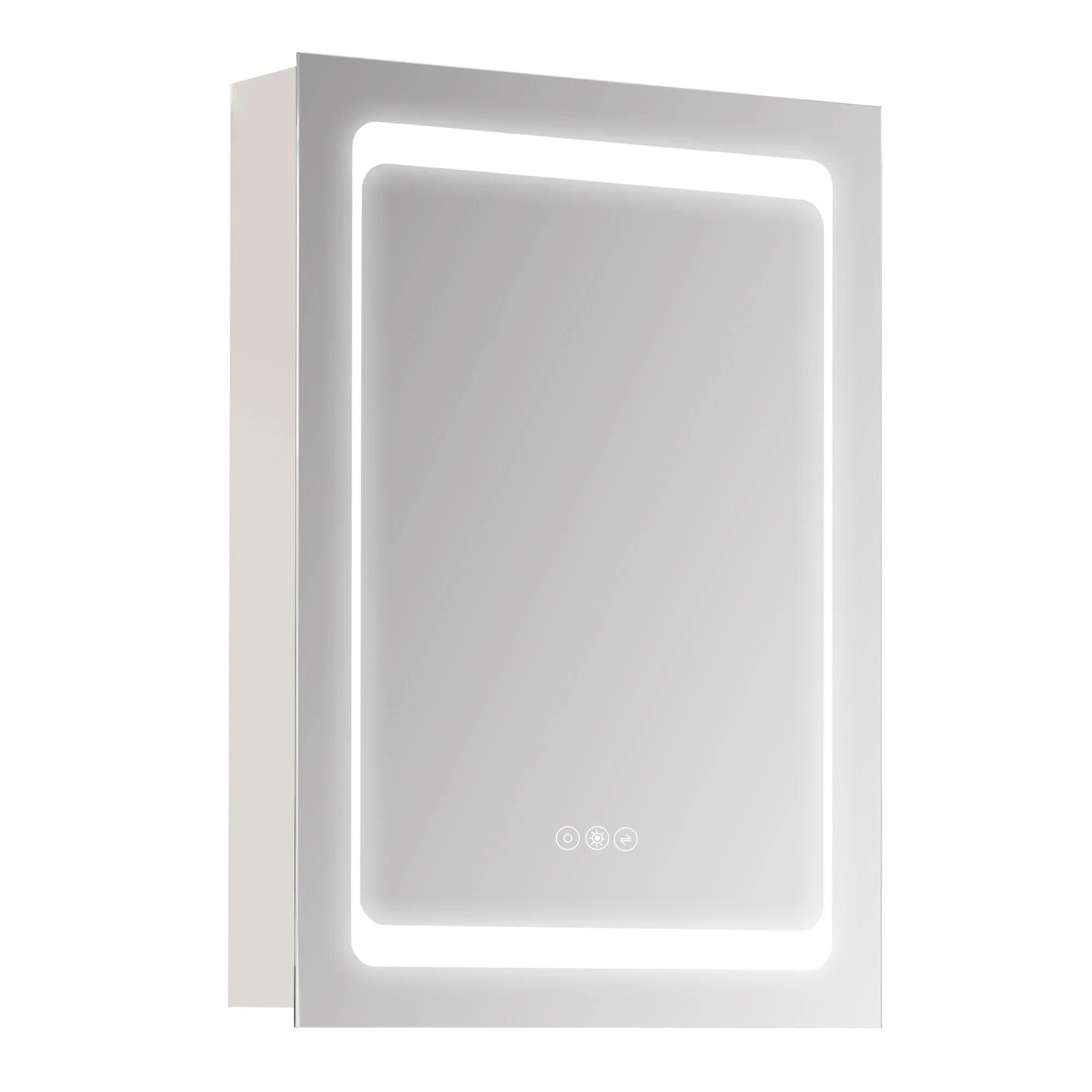 LED Illuminated Bathroom Mirror Cabinet with LED Lights Wall-mounted Storage Organizer with Shelves Touch Switch For Makeup Cosmetic