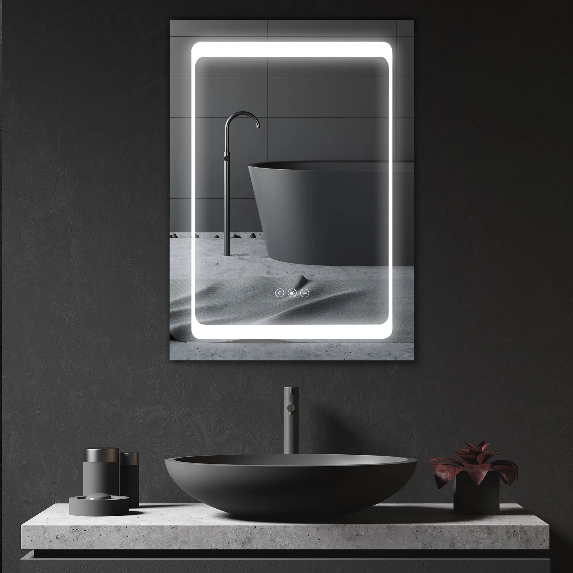 LED Illuminated Bathroom Mirror Cabinet with LED Lights Wall-mounted Storage Organizer with Shelves Touch Switch For Makeup Cosmetic