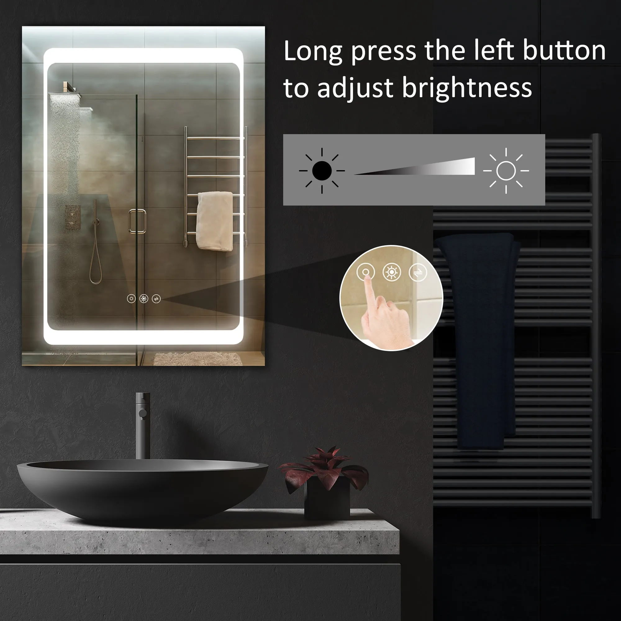 LED Illuminated Bathroom Mirror Cabinet with LED Lights Wall-mounted Storage Organizer with Shelves Touch Switch For Makeup Cosmetic