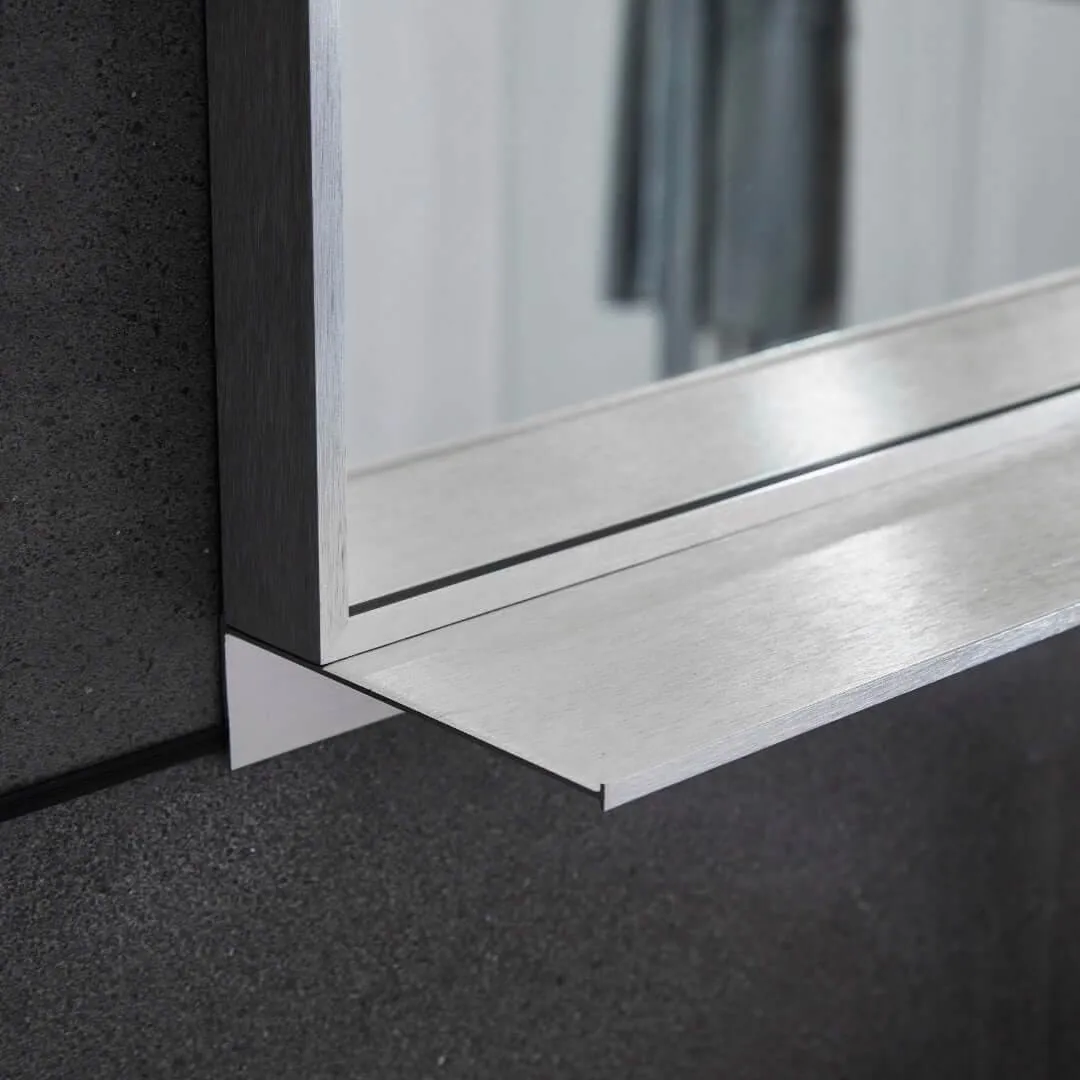 Lexi 24"W x 32"H Rectangular Framed Mirror with Integrated Shelf in Brushed Nickel