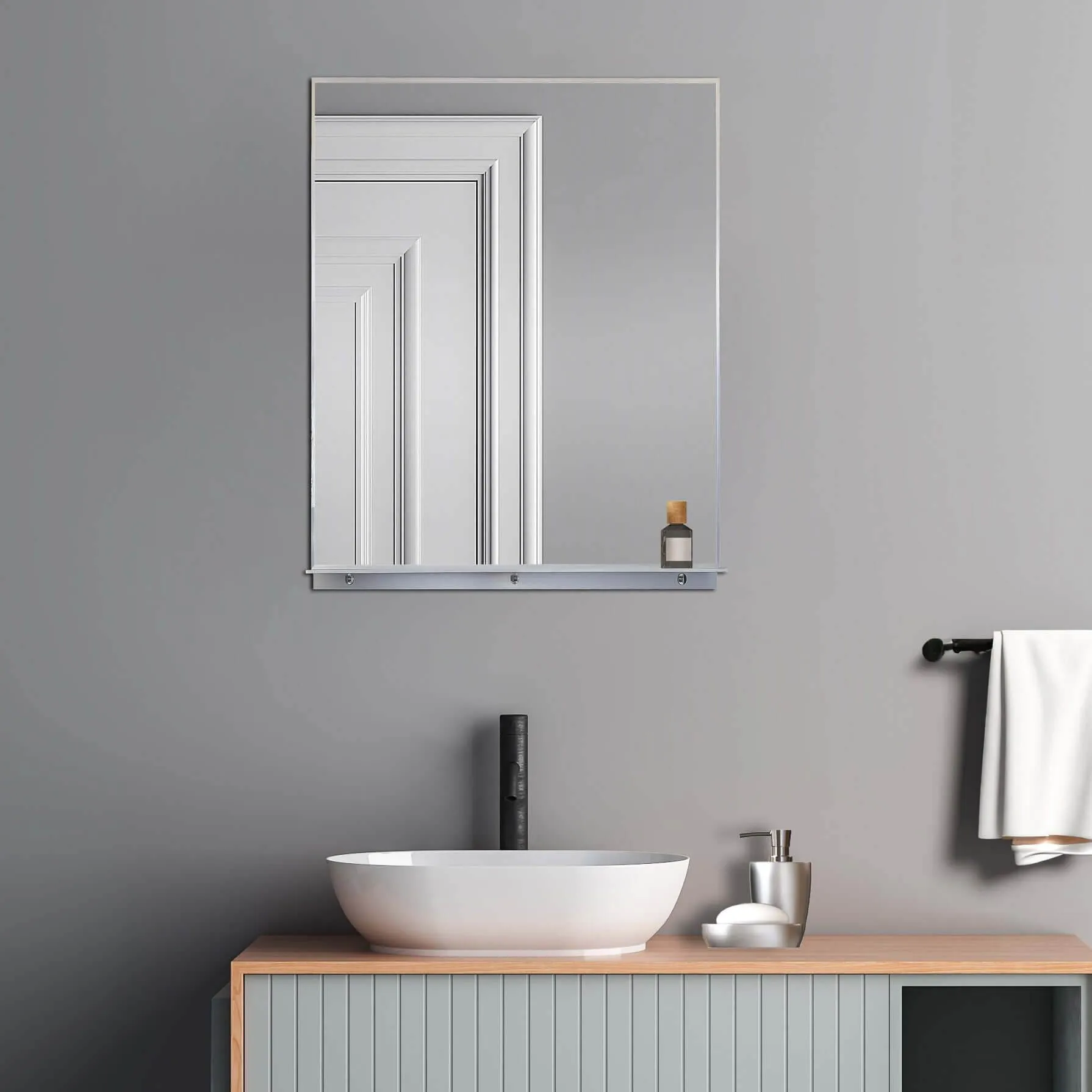 Lexi 24"W x 32"H Rectangular Framed Mirror with Integrated Shelf in Brushed Nickel