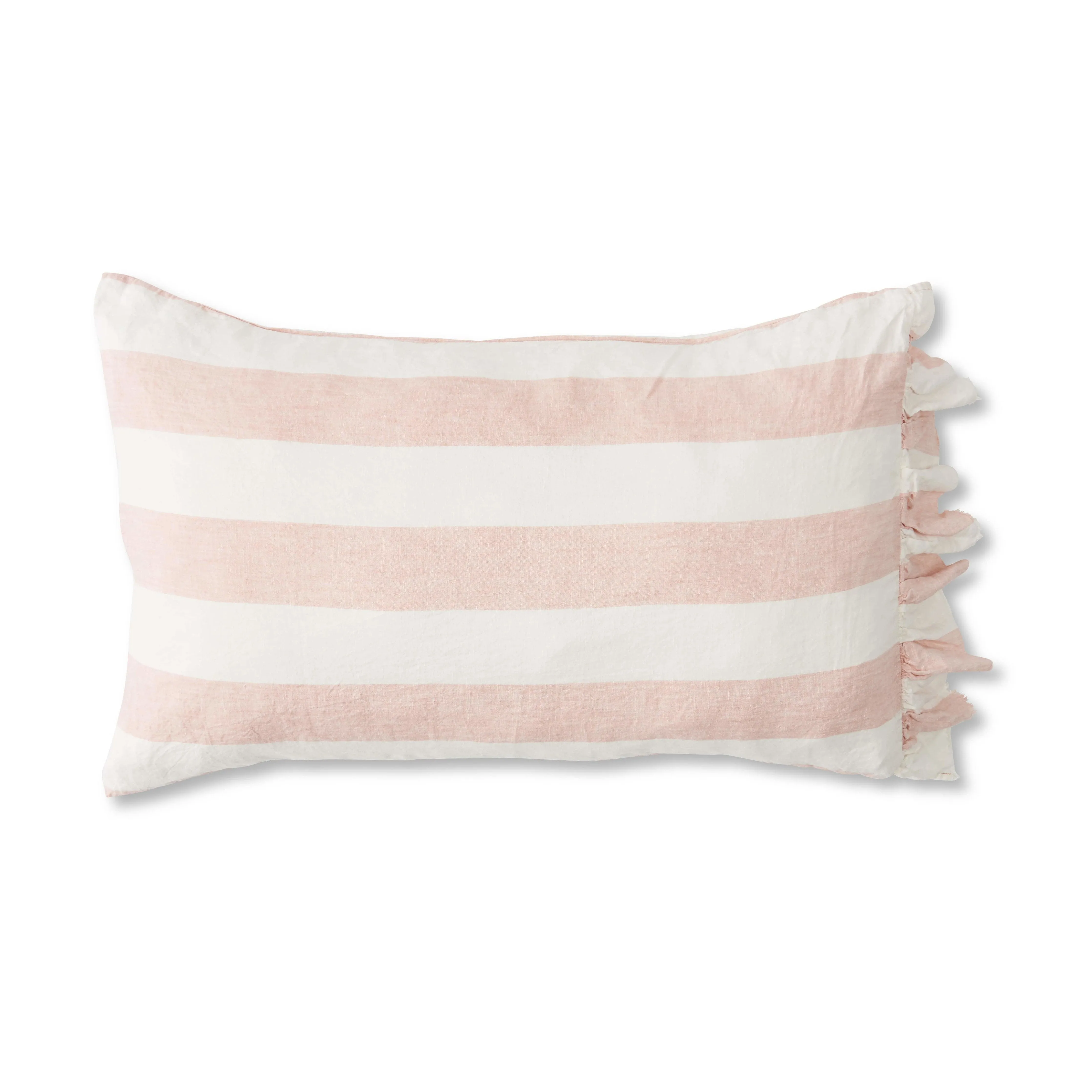 Linen Pillowcase Set Ruffle: Blush Stripe