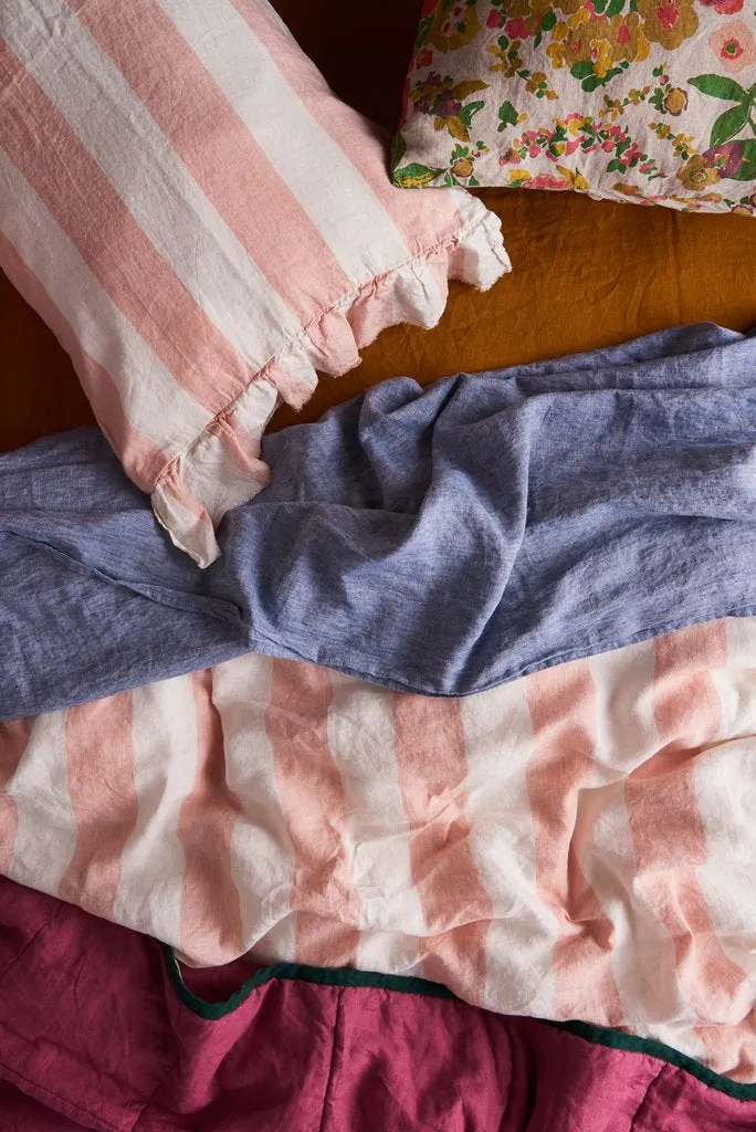 Linen Pillowcase Set Ruffle: Blush Stripe