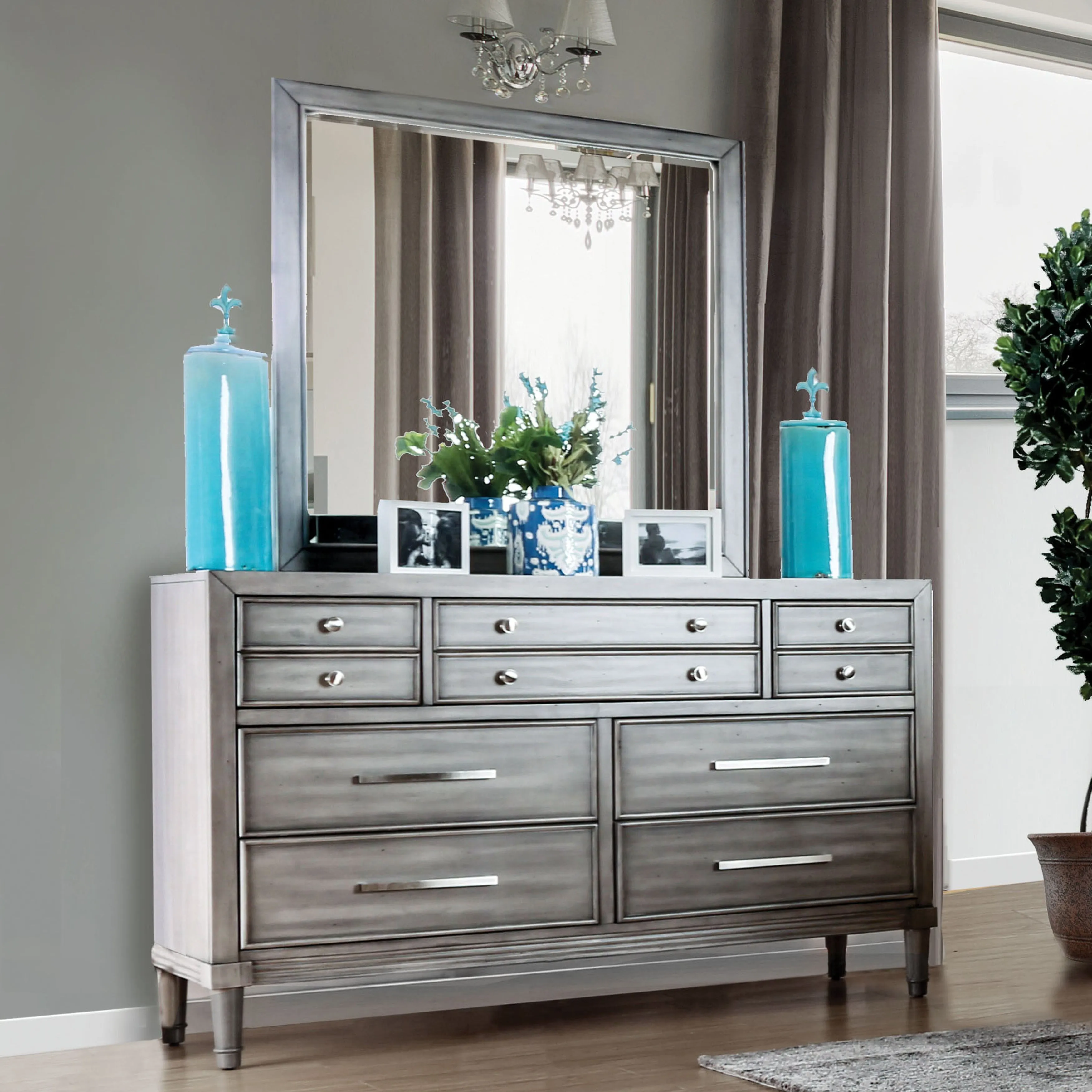 Macksburg Transitional Gray Square Mirror