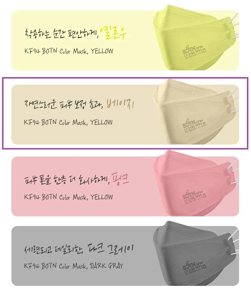 Made in Korea BOTN KF94 strap-adjustable Color mask(40pieces)