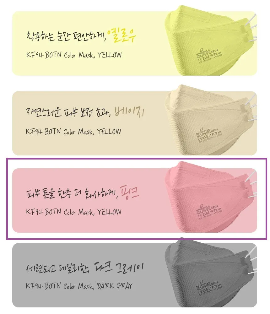 Made in Korea BOTN KF94 strap-adjustable Color mask(40pieces)