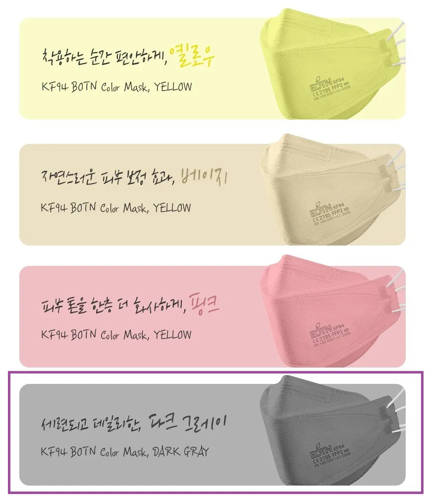 Made in Korea BOTN KF94 strap-adjustable Color mask(40pieces)