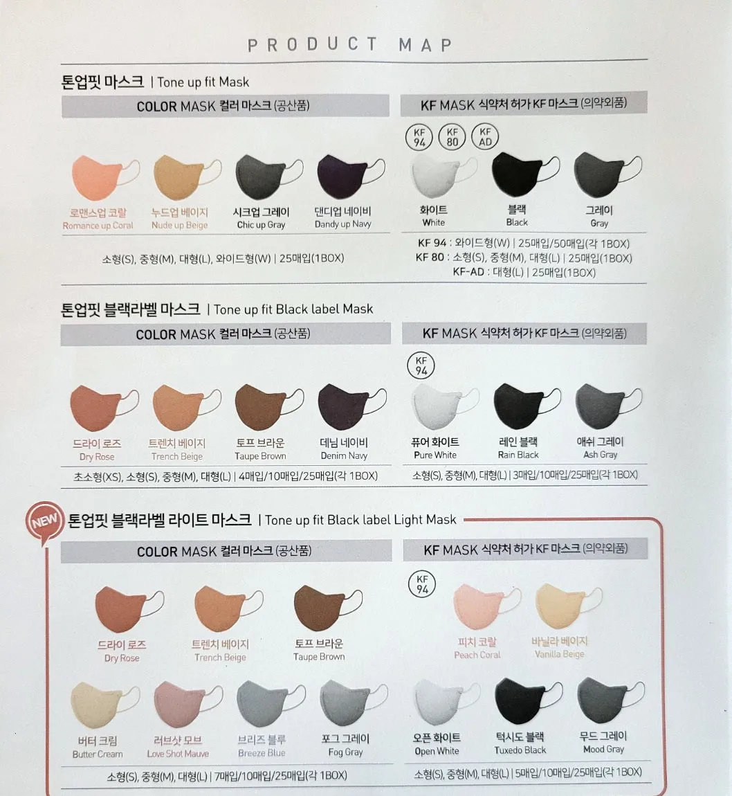 Made in Korea CHARMZONE Tone up fit Black label Light KF94 Mask