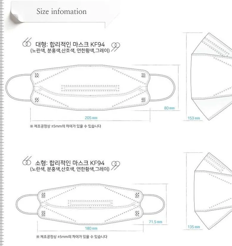 Made in Korea wearless colorful KF94 Mask 50sheets