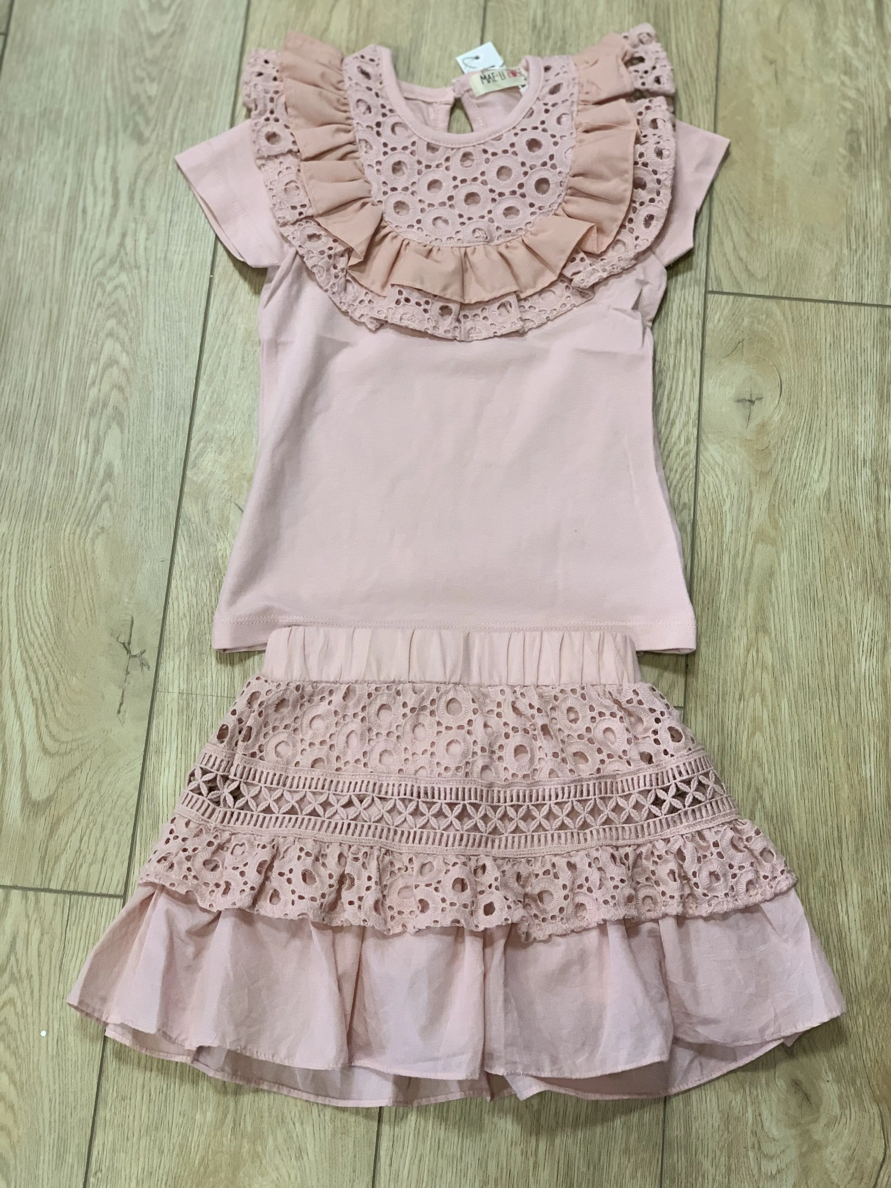 MaeLi Rose Blush Eyelet Lace Skirt