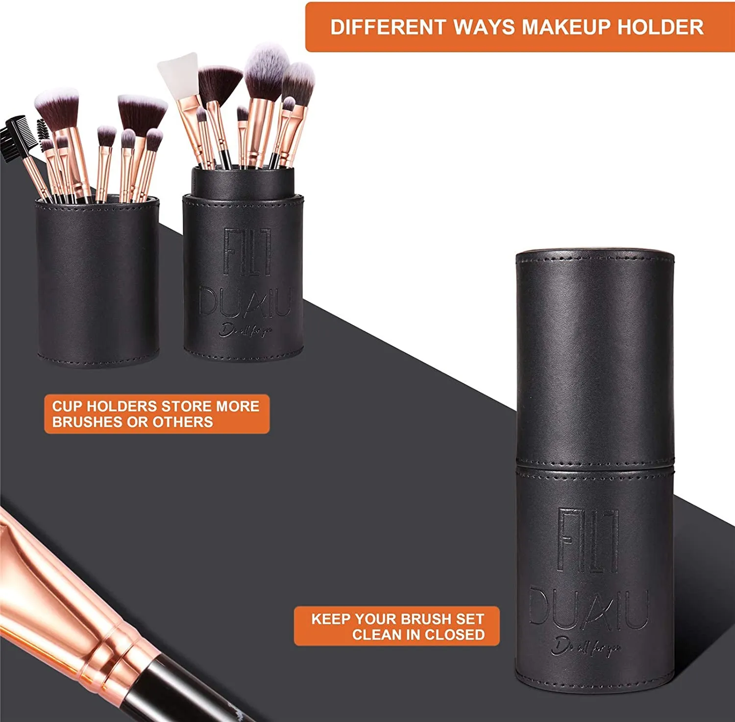 Marble-16pcs Black Makeup Brush Sets with Bucket Box