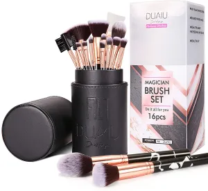 Marble-16pcs Black Makeup Brush Sets with Bucket Box