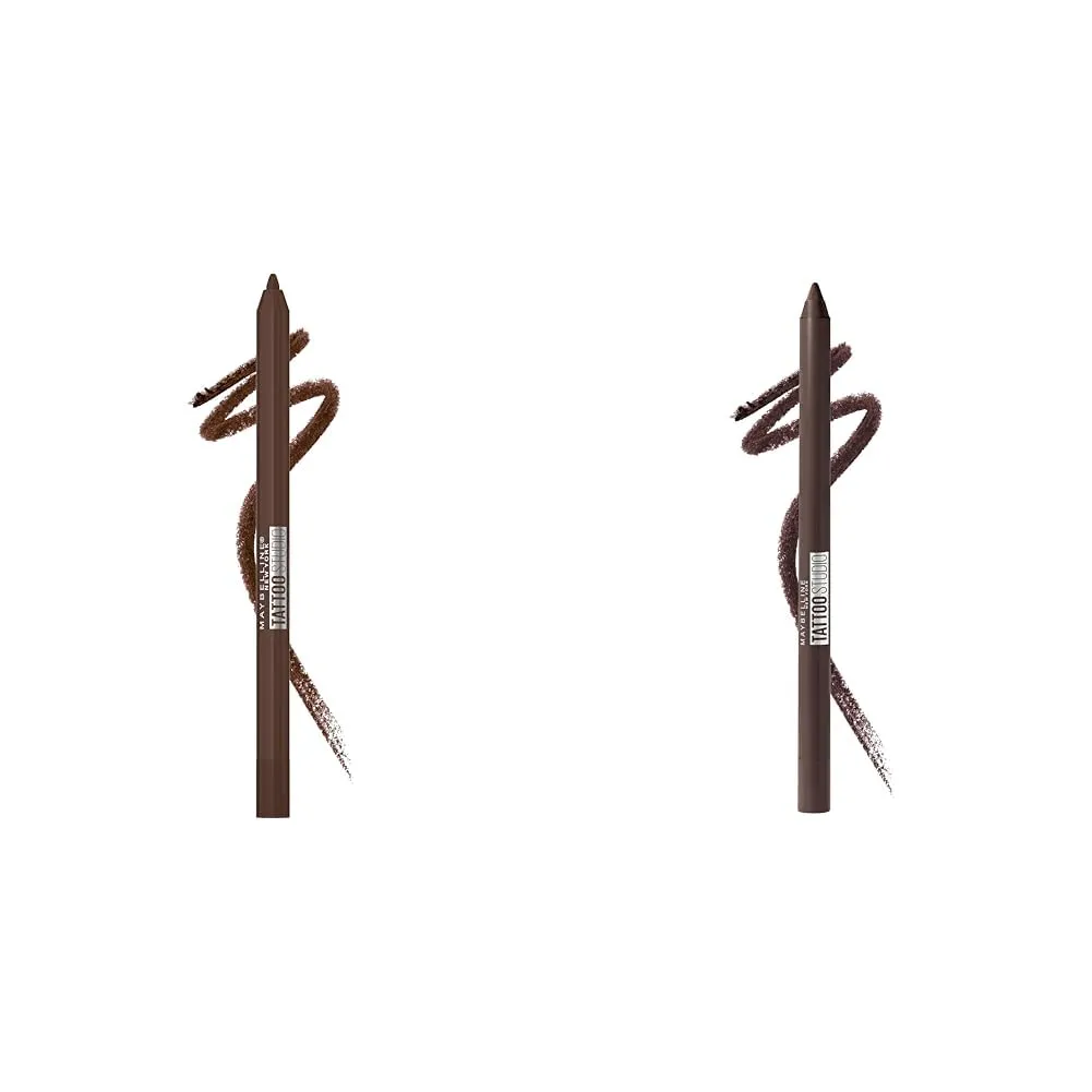 MAYBELLINE TattooStudio Long-Lasting Sharpenable Eyeliner Pencil Bundle with Waterproof Bold Brown and Smooth Walnut, 36 Hour Wear, 1 Count Each