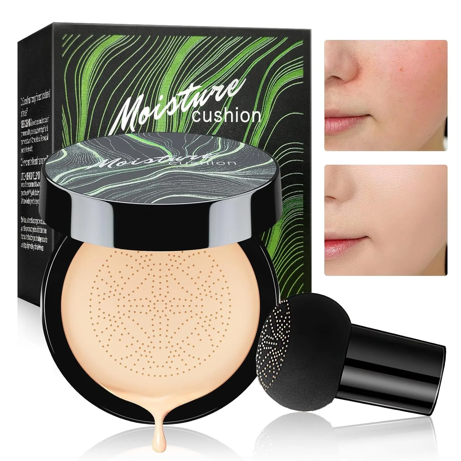 Mushroom Head Air Cushion CC Cream - BB Cream Face Makeup Foundation, Moisturizing Concealer Brighten Long-Lasting, Even Skin Tone for All Skin Types (Natural, 1 PCS)