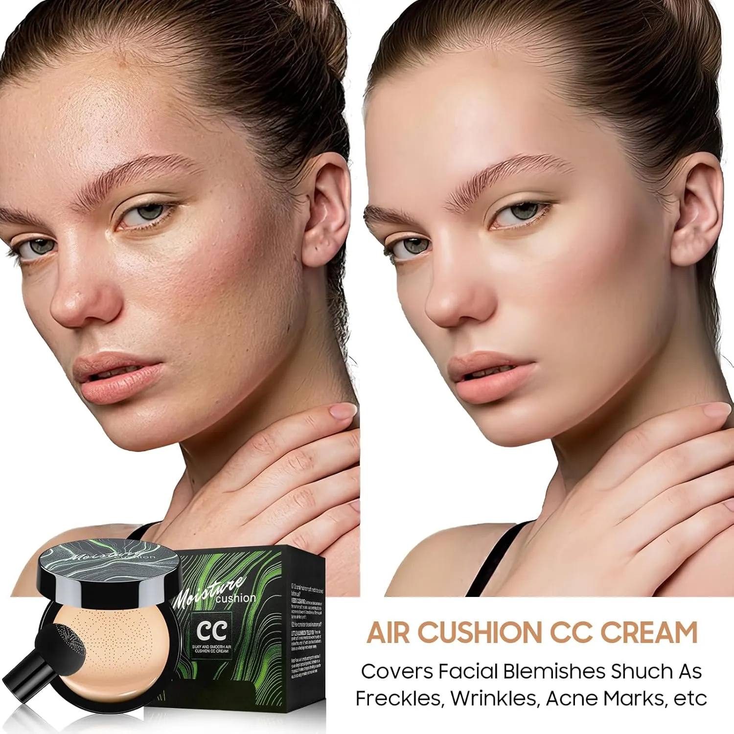 Mushroom Head Air Cushion CC Cream - BB Cream Face Makeup Foundation, Moisturizing Concealer Brighten Long-Lasting, Even Skin Tone for All Skin Types (Natural, 1 PCS)