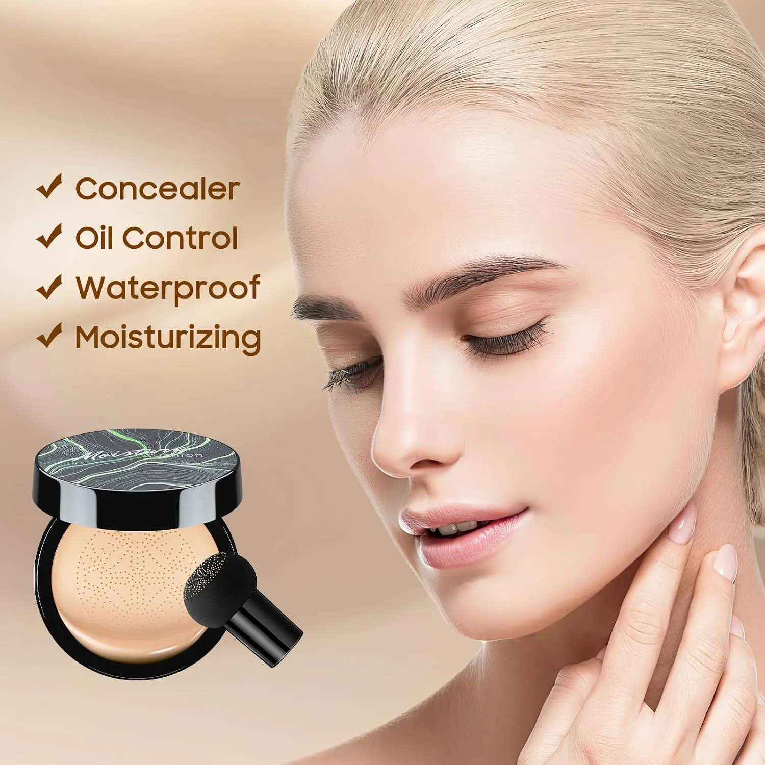 Mushroom Head Air Cushion CC Cream - BB Cream Face Makeup Foundation, Moisturizing Concealer Brighten Long-Lasting, Even Skin Tone for All Skin Types (Natural, 1 PCS)