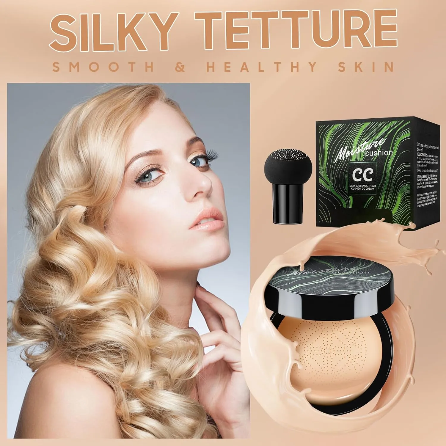 Mushroom Head Air Cushion CC Cream - BB Cream Face Makeup Foundation, Moisturizing Concealer Brighten Long-Lasting, Even Skin Tone for All Skin Types (Natural, 1 PCS)