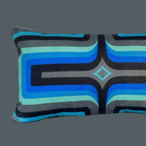 NEW - Retro Geometric Velvet Cushion - Cobalt   Grey
