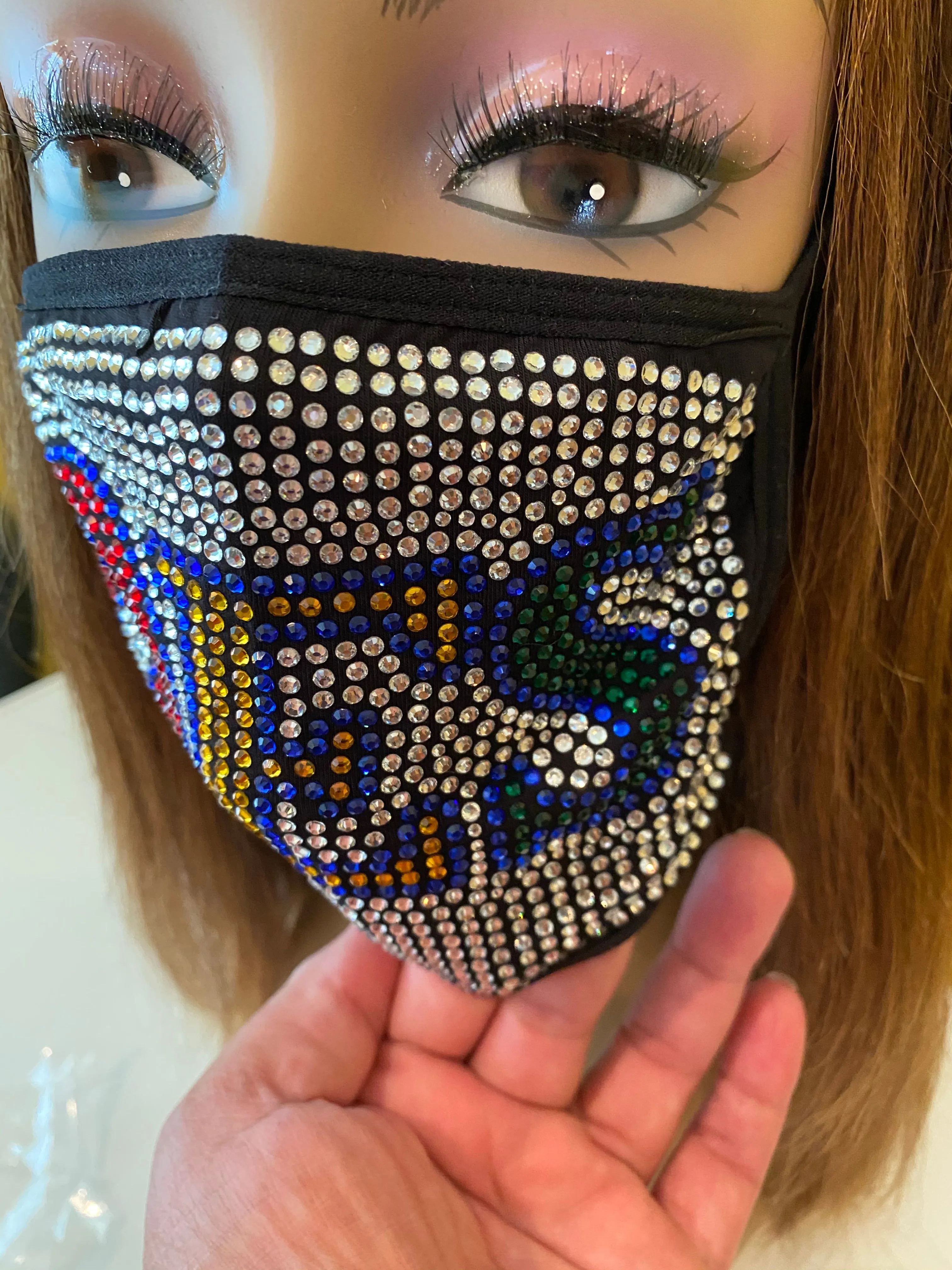 OES Eastern Star Rhinestone Bling Face Mask