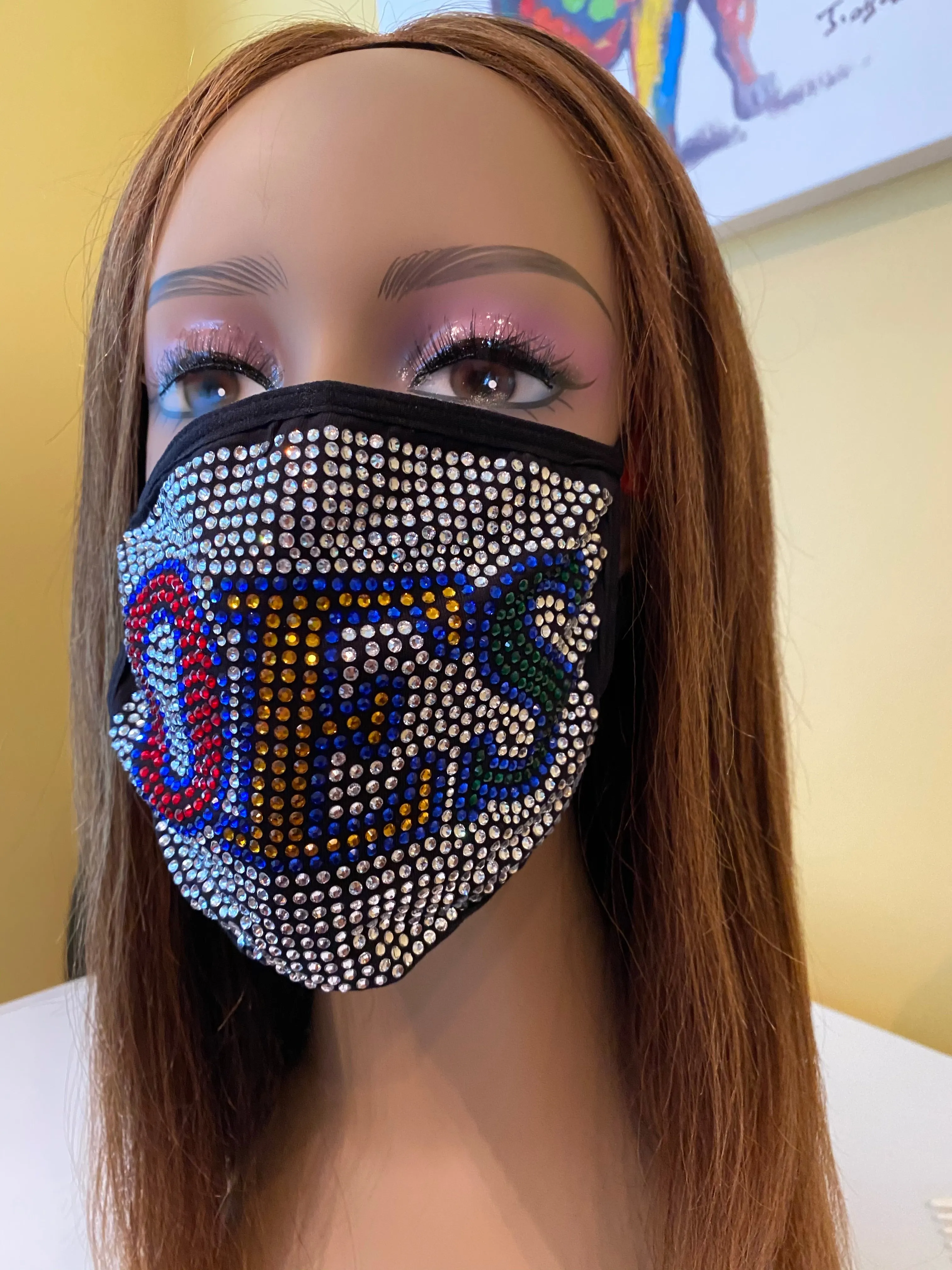 OES Eastern Star Rhinestone Bling Face Mask