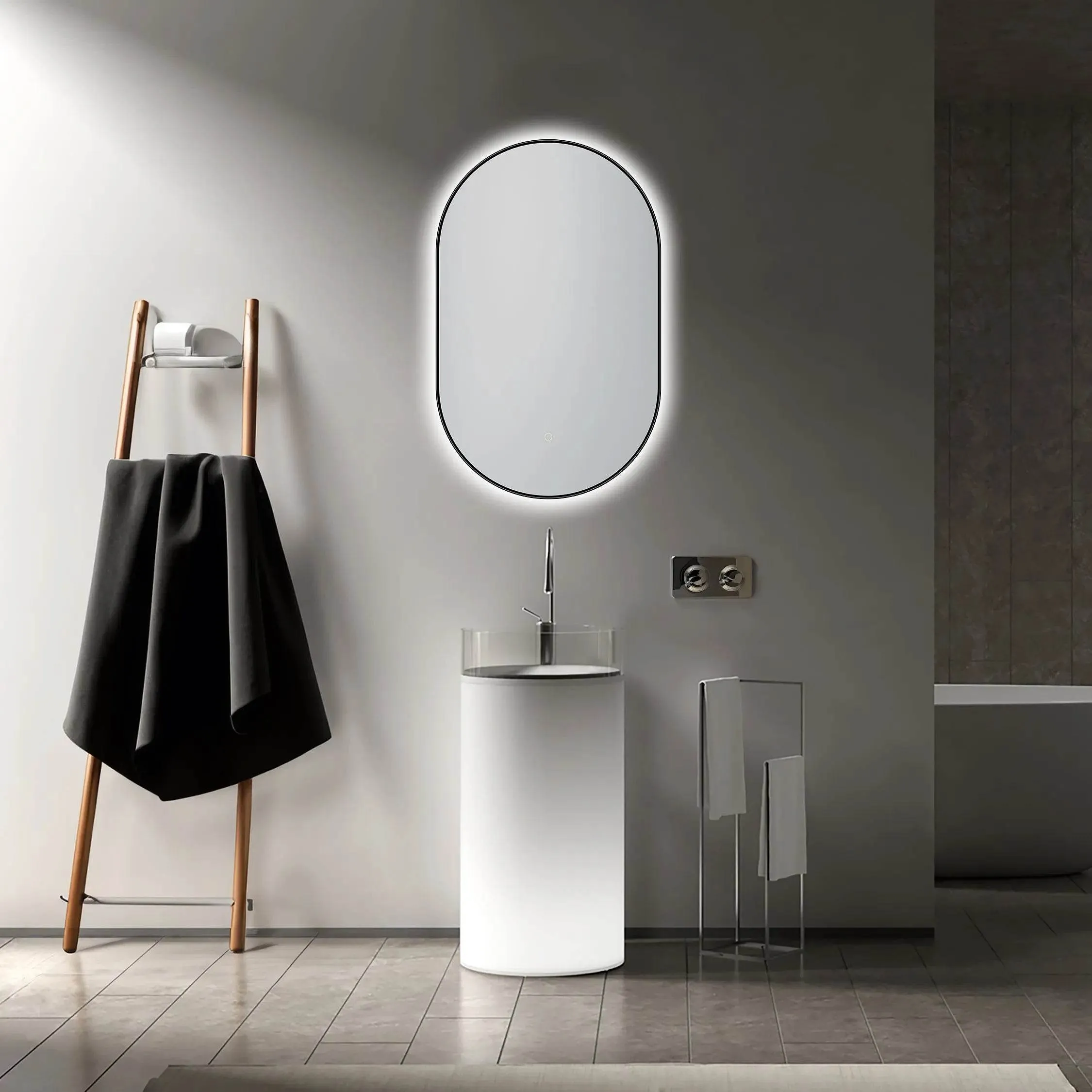 Olivia 20" W x 32" H LED Lighted Bathroom Mirror with Dimmer & Defogger in Black
