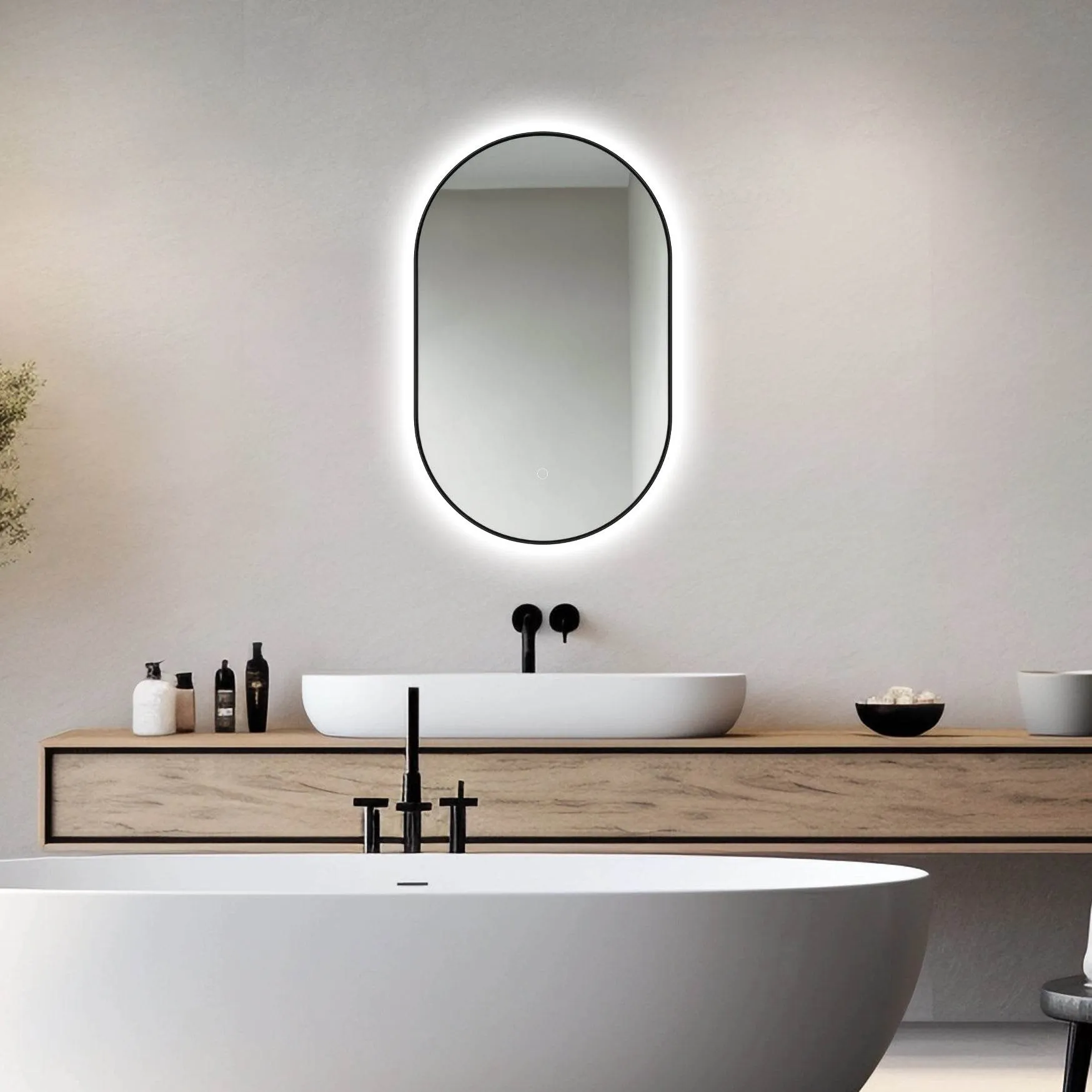 Olivia 20" W x 32" H LED Lighted Bathroom Mirror with Dimmer & Defogger in Black