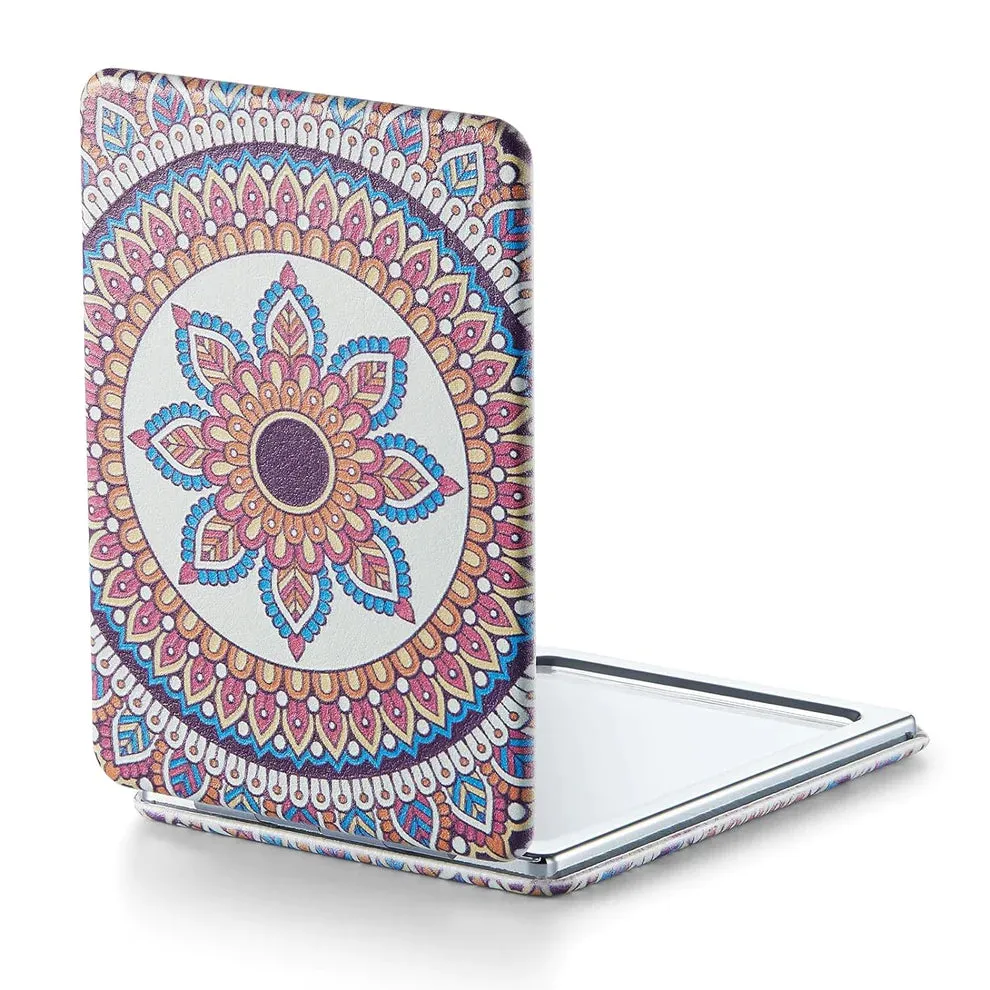 OMIRO 1X/3X Magnifying Mirror, Unique Painting Compact Mirror with Classical PU Leather (Sunflowers)