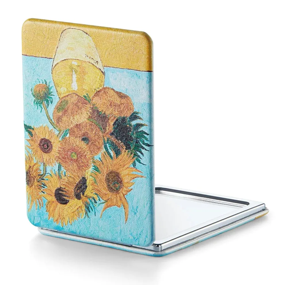 OMIRO 1X/3X Magnifying Mirror, Unique Painting Compact Mirror with Classical PU Leather (Sunflowers)