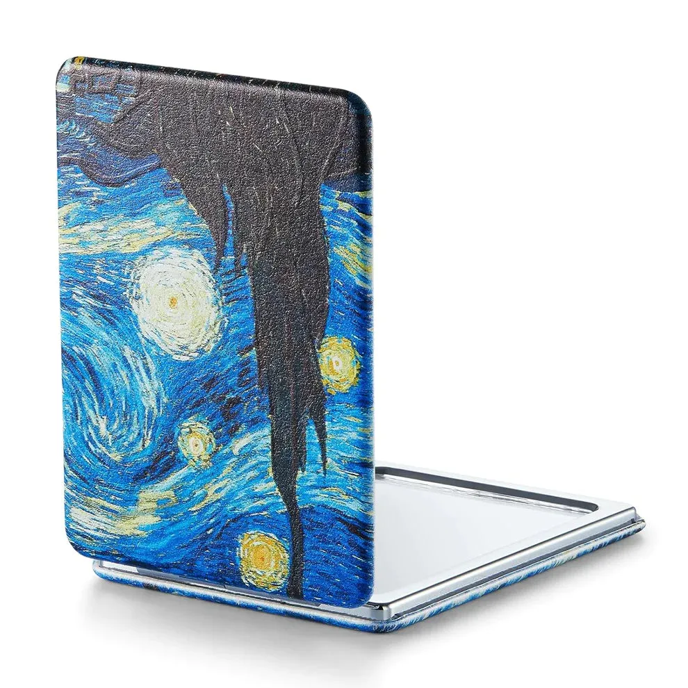 OMIRO 1X/3X Magnifying Mirror, Unique Painting Compact Mirror with Classical PU Leather (Sunflowers)