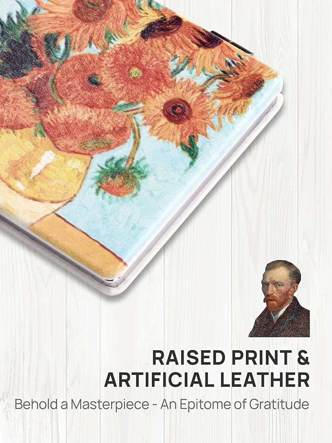 OMIRO 1X/3X Magnifying Mirror, Unique Painting Compact Mirror with Classical PU Leather (Sunflowers)