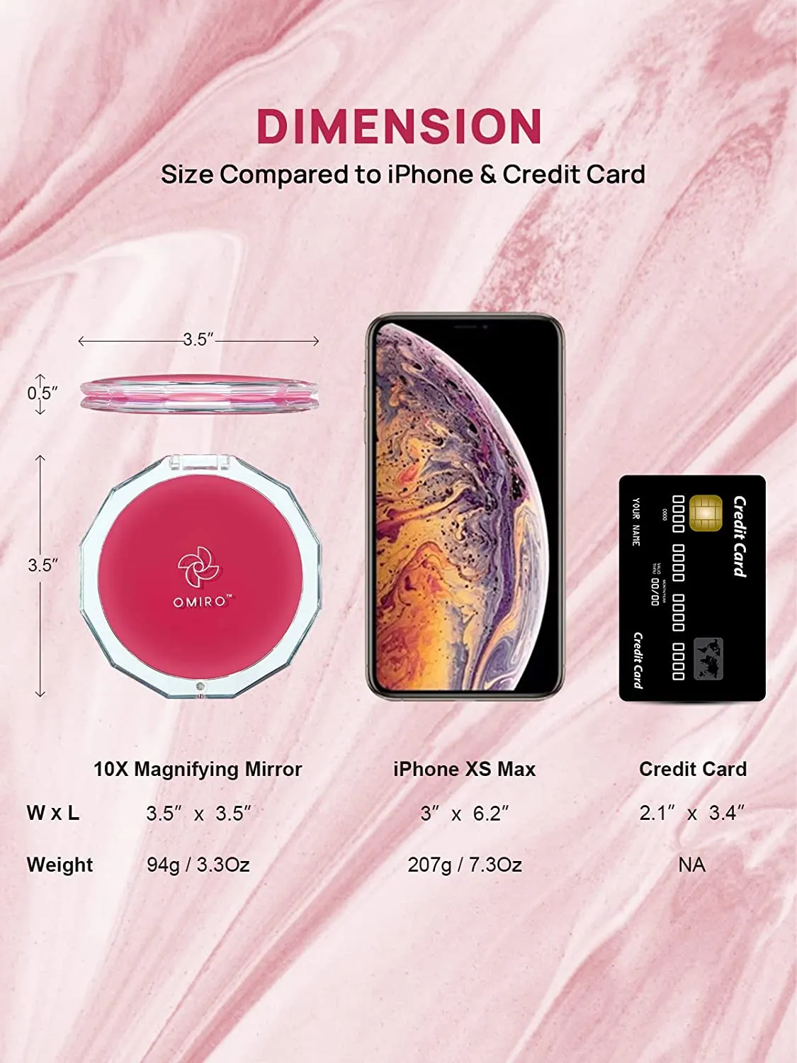 OMIRO Compact Mirror, 3½" 1X/10X Magnification Mini Folding Makeup Mirror for Purses (Color of The Year 2023 - Viva Magenta)