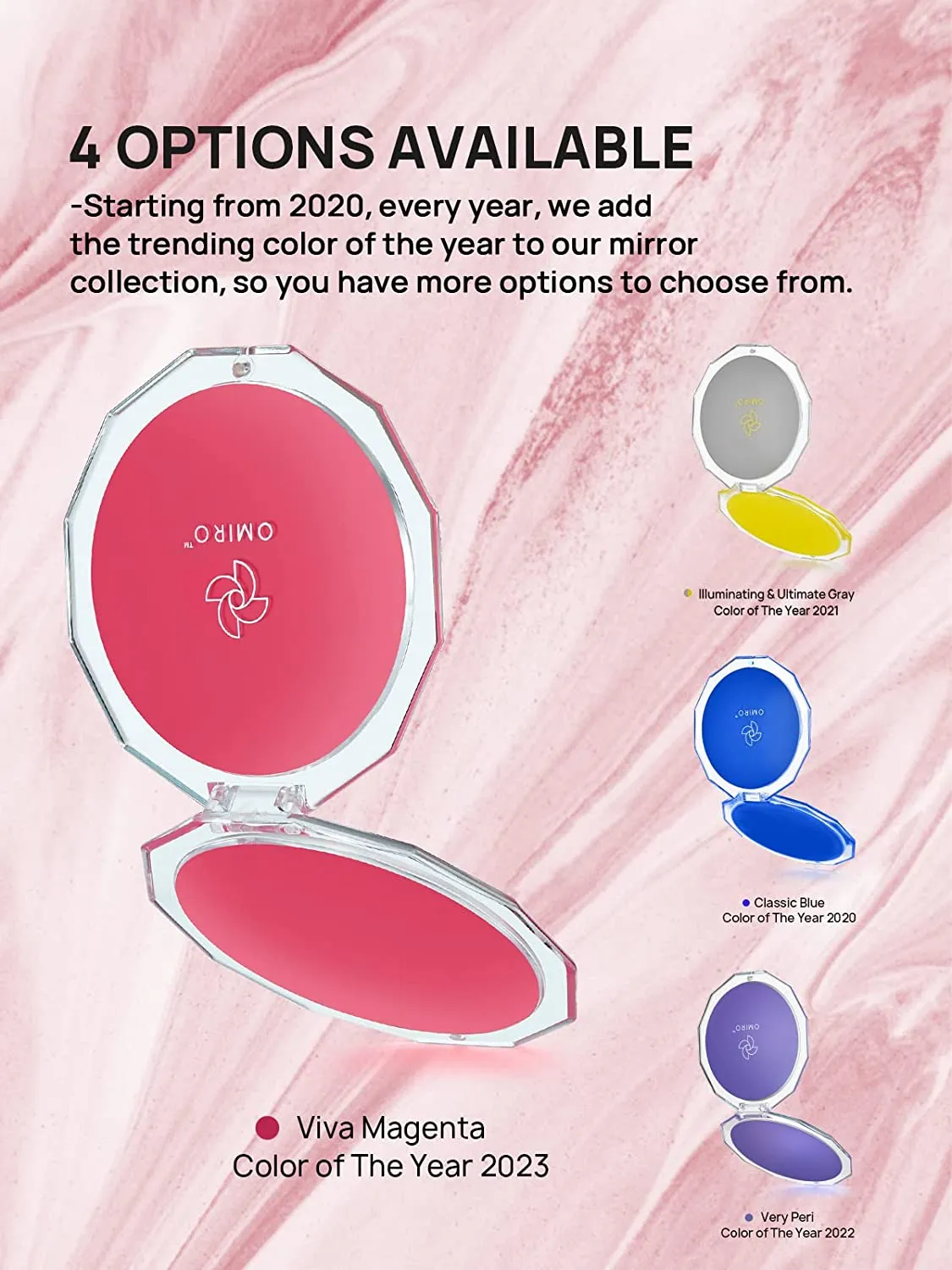 OMIRO Compact Mirror, 3½" 1X/10X Magnification Mini Folding Makeup Mirror for Purses (Color of The Year 2023 - Viva Magenta)
