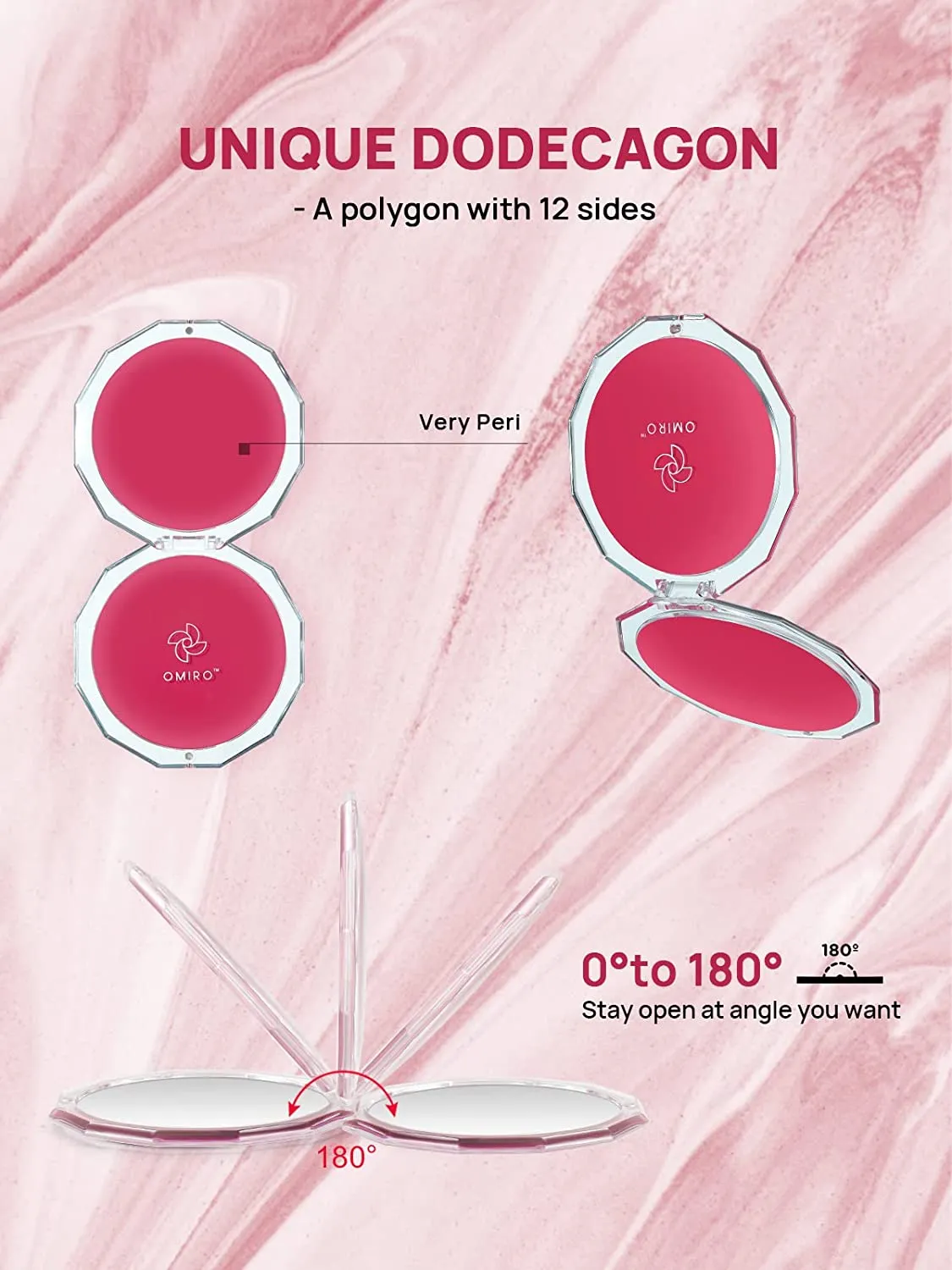 OMIRO Compact Mirror, 3½" 1X/10X Magnification Mini Folding Makeup Mirror for Purses (Color of The Year 2023 - Viva Magenta)