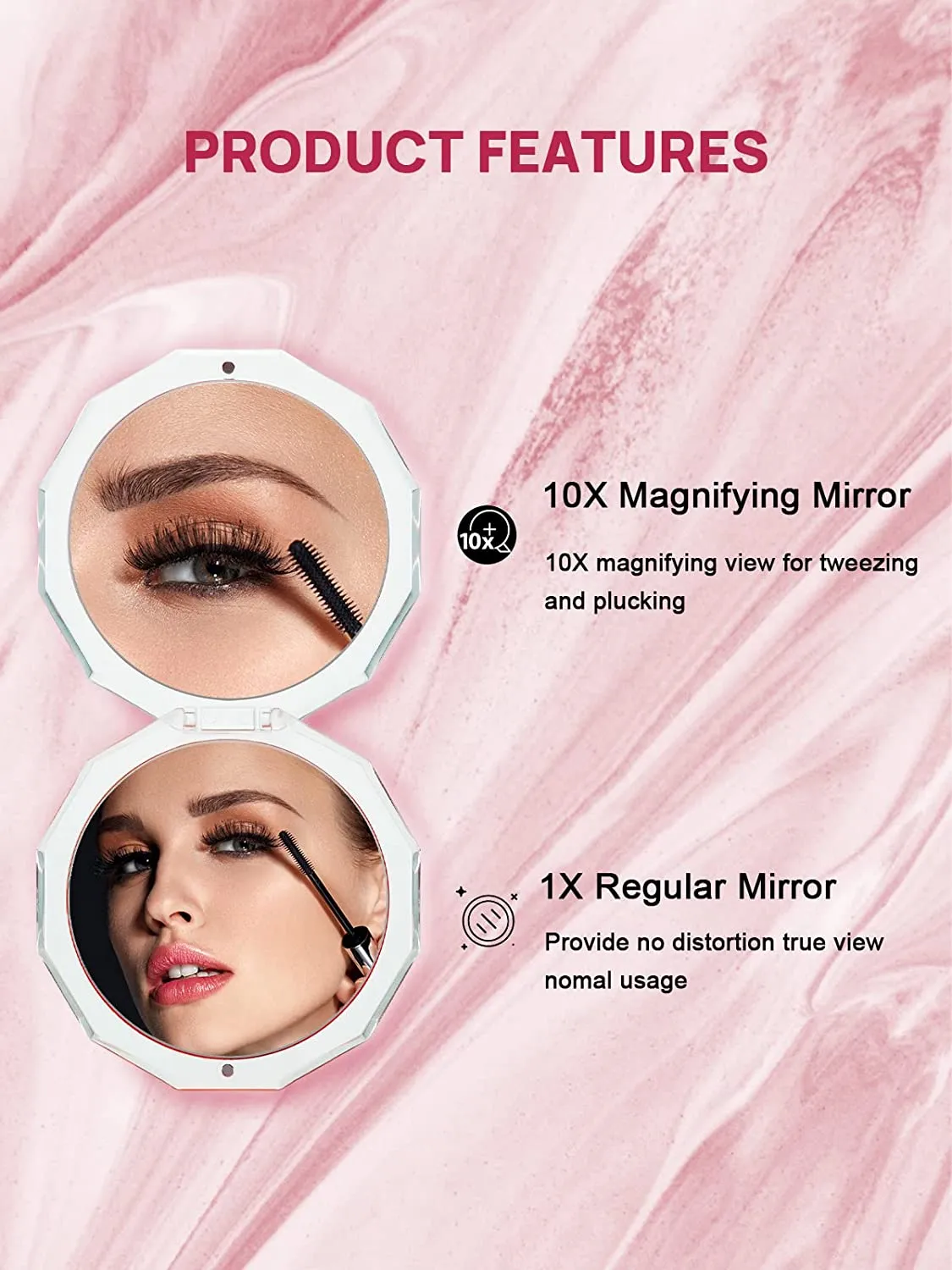 OMIRO Compact Mirror, 3½" 1X/10X Magnification Mini Folding Makeup Mirror for Purses (Color of The Year 2023 - Viva Magenta)