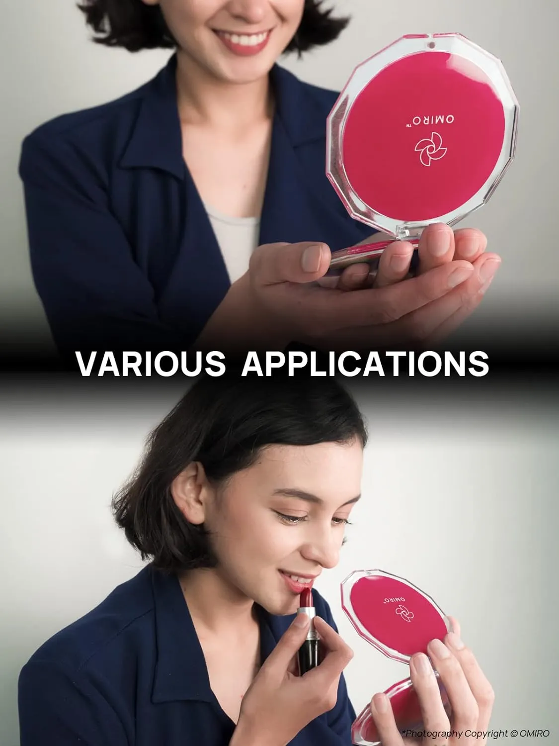 OMIRO Compact Mirror, 3½" 1X/10X Magnification Mini Folding Makeup Mirror for Purses (Color of The Year 2023 - Viva Magenta)
