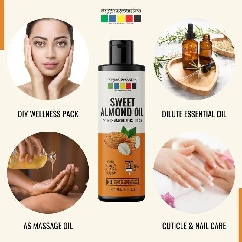 Organix Mantra Sweet Almond Oil for Hair, Body & Face Nourishment 100% Pure, Natural & Cold Pressed Organic Oil, 120ML