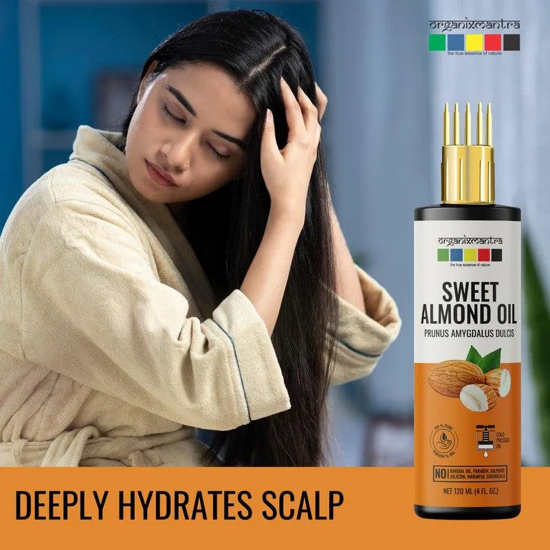 Organix Mantra Sweet Almond Oil for Hair, Body & Face Nourishment 100% Pure, Natural & Cold Pressed Organic Oil, 120ML