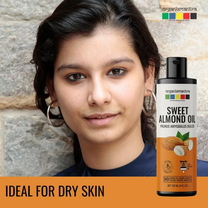 Organix Mantra Sweet Almond Oil for Hair, Body & Face Nourishment 100% Pure, Natural & Cold Pressed Organic Oil, 120ML