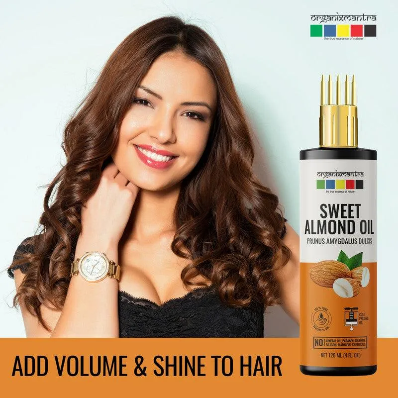 Organix Mantra Sweet Almond Oil for Hair, Body & Face Nourishment 100% Pure, Natural & Cold Pressed Organic Oil, 120ML