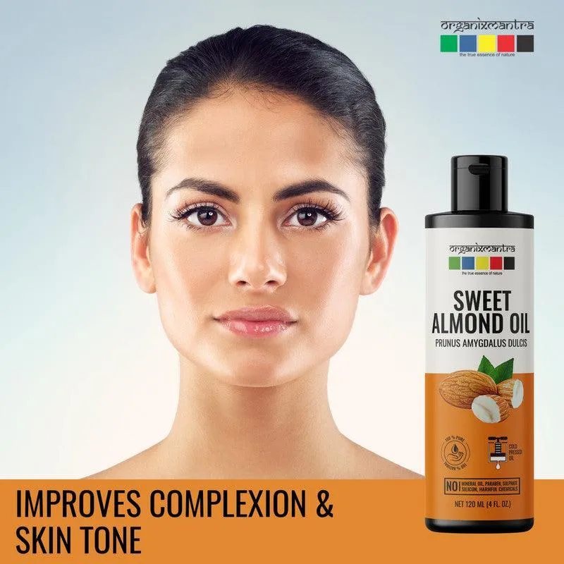 Organix Mantra Sweet Almond Oil for Hair, Body & Face Nourishment 100% Pure, Natural & Cold Pressed Organic Oil, 120ML