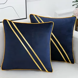 Pack of 2 Premium Diagonal Line Velvet Cushion Covers - Blue