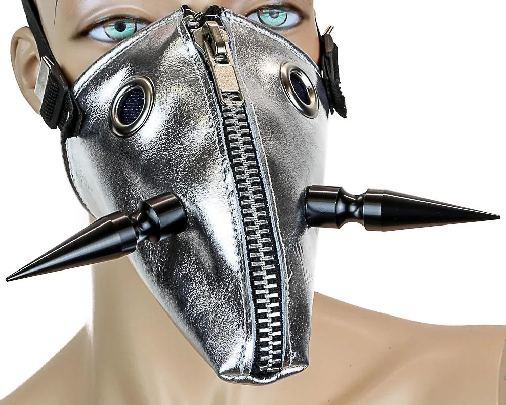 Patent Leather Dog Face Mask With Xl Spike And Zipper