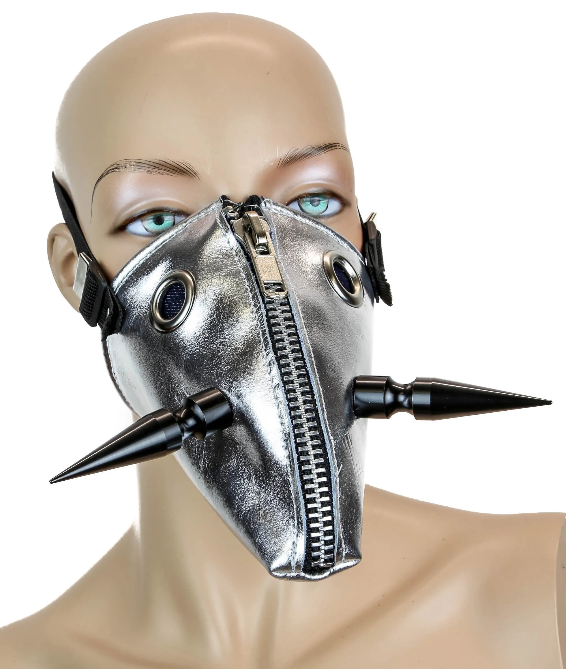 Patent Leather Dog Face Mask With Xl Spike And Zipper