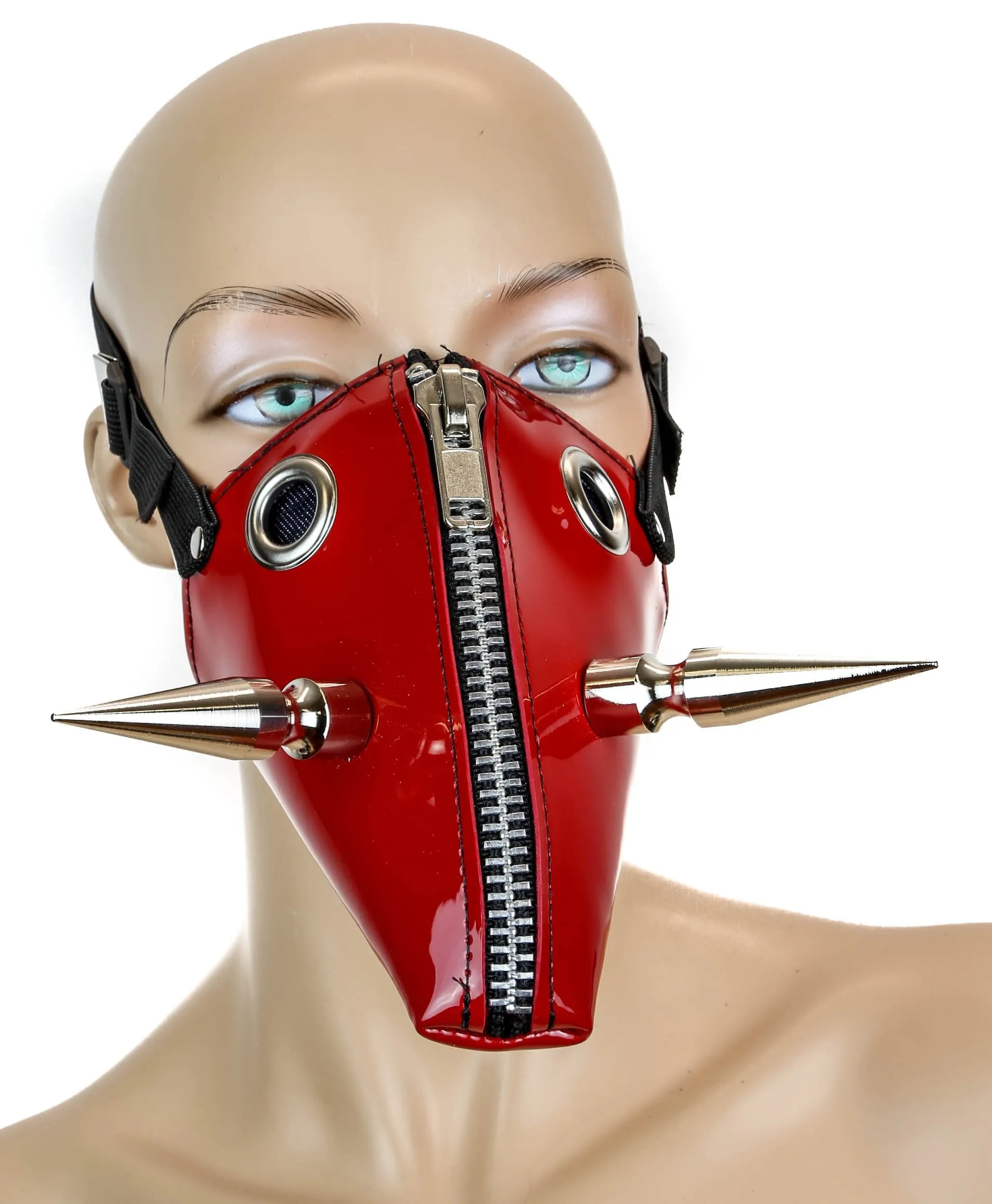 Patent Leather Dog Face Mask With Xl Spike And Zipper