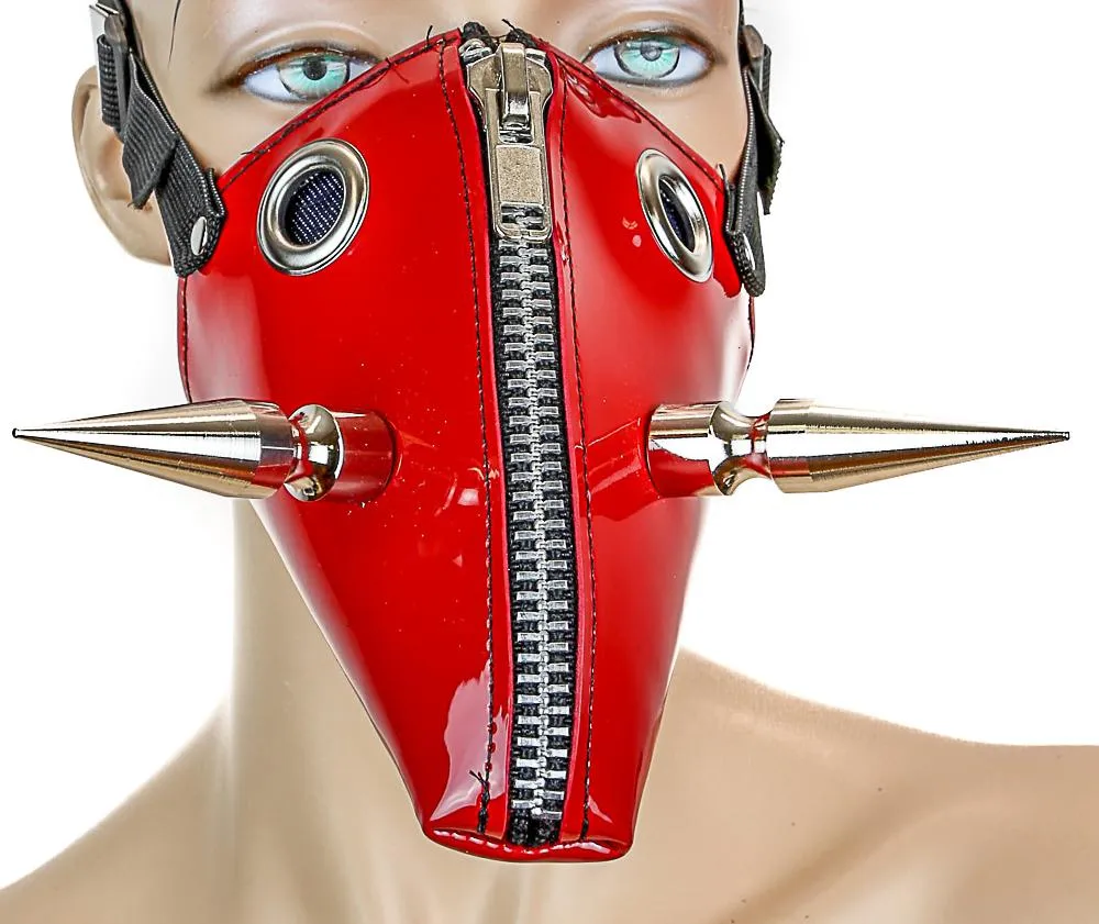 Patent Leather Dog Face Mask With Xl Spike And Zipper