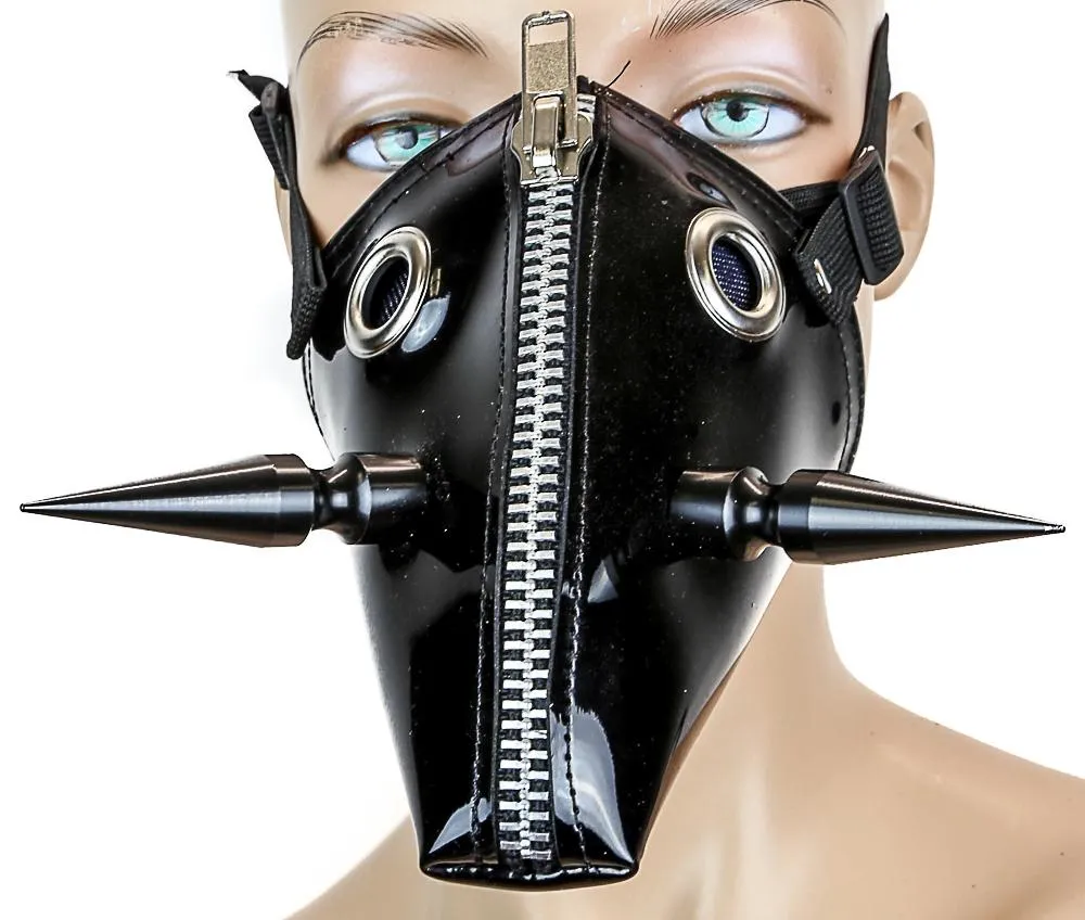 Patent Leather Dog Face Mask With Xl Spike And Zipper